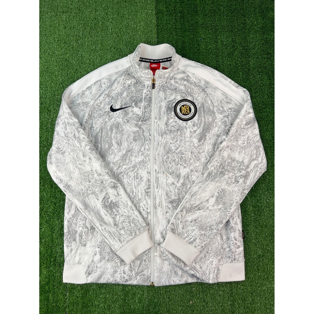 Nike FC Soccer Track Jacket Mens Large White Grey Marble Print Full Zip Training